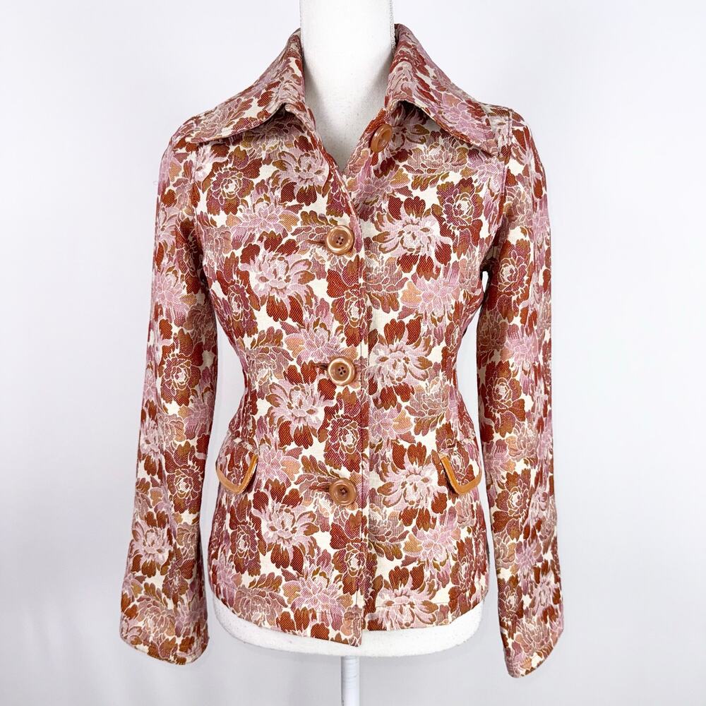 Fossil Made with Love Vintage Retro Brocade Jacket Women's Medium Orange 90s